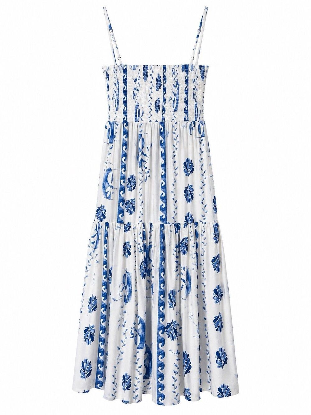 NWT Calypso St Barth Linen Blend Blue White Tiered Maxi Dress Medium Pockets - Picture 3 of 13